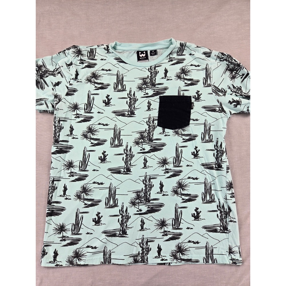 Westy Mfg Co Mens Cactus Desert Print Pocket T-Shirt Mint Green Black Size Med